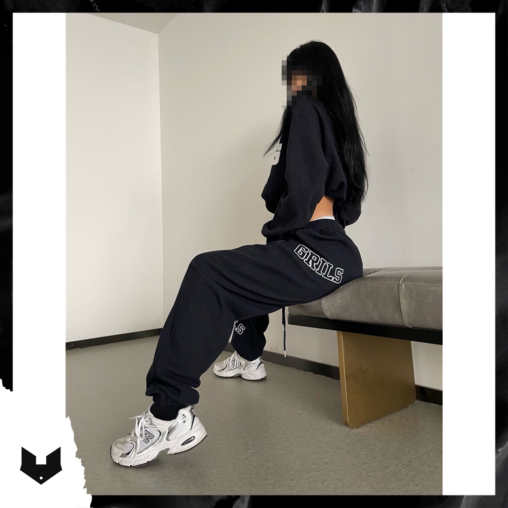 Quần jogger in chữ viền trắng BLING GIRLS unisex nam nữ cá tính hip hop dance đường phố