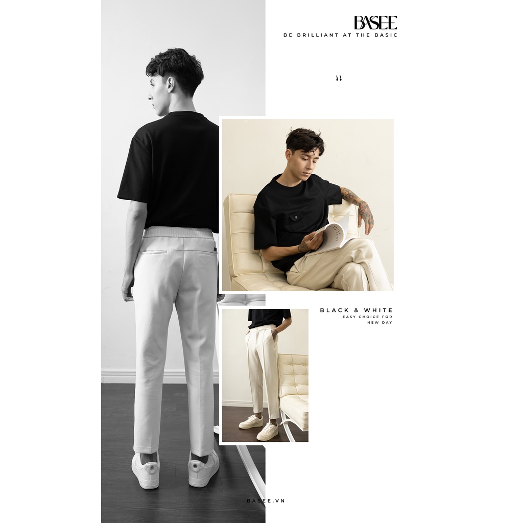 Quần kaki thun nam BASEE trơn may xếp ly