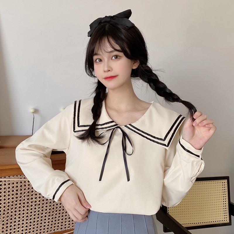 Áo Kiểu Tay Dài Cổ Thủy Thủ Thiết Kế Mới Thời Trang Mùa Thu Dành Cho