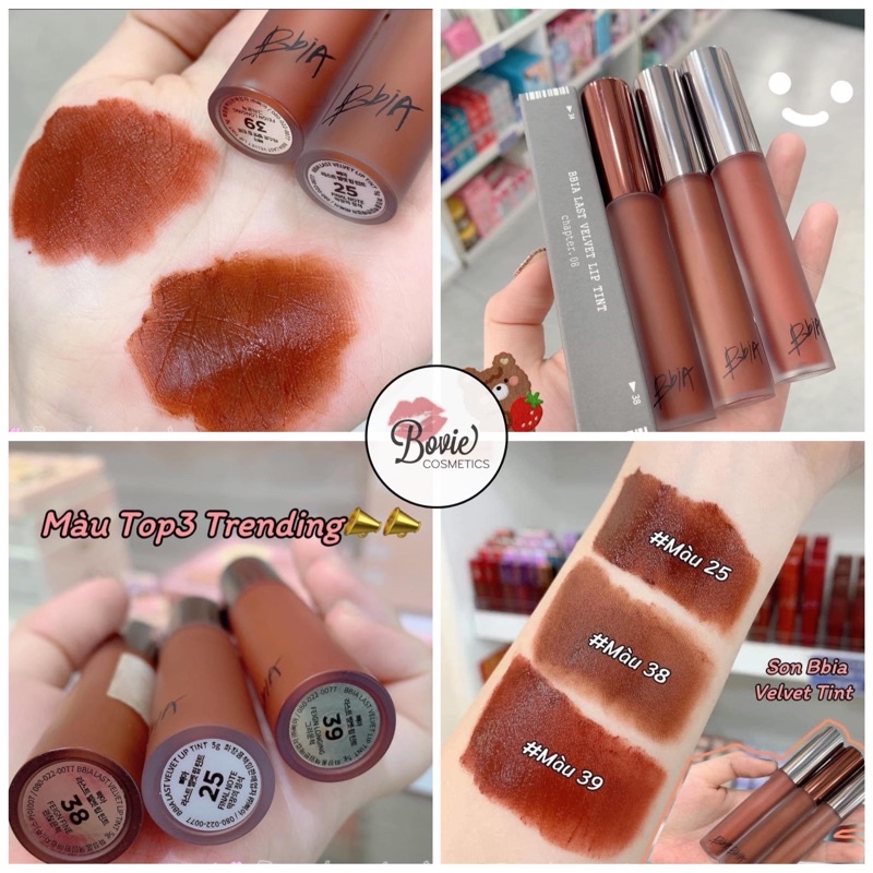 (Vegan - 2023) Son kem lì Bbia Last Velvet Lip Tint Version 8 màu #38 Feign Fine 5g / Màu 25 / Màu 36 / Màu 39