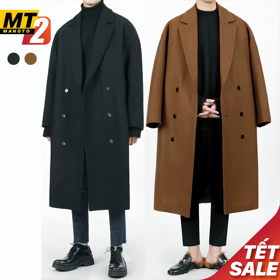 MT2 Áo Mangto Nam, Áo Dạ Nam Hàn Quốc Dáng Dài Qua Gối 6 Cúc,Form Rộng, Dài Qua Gối KOREA SUIT
