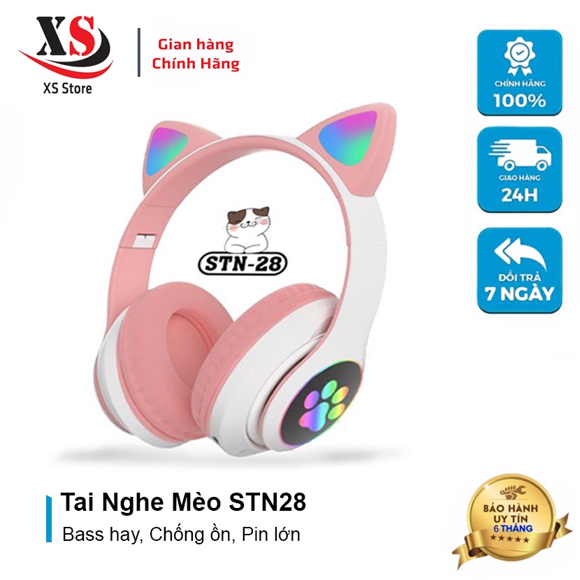 Tai nghe Chụp Tai Mèo Cao Cấp STN28 - Headphone Không Dây, Âm Hay, Chống Ồn - XS Store