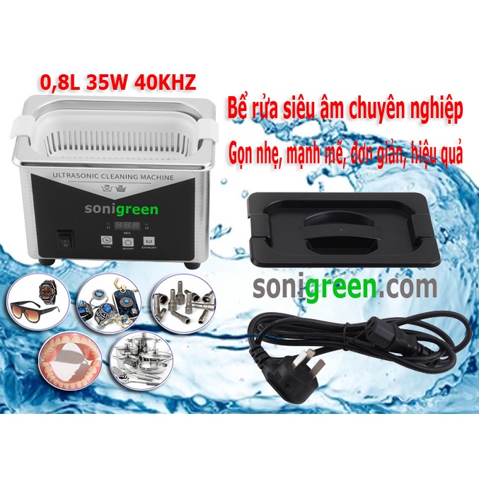 Bể rửa siêu âm chuyên dụng dung tích 800ml tần số 43khz công suất cao - 800ml ultrasonic cleaner