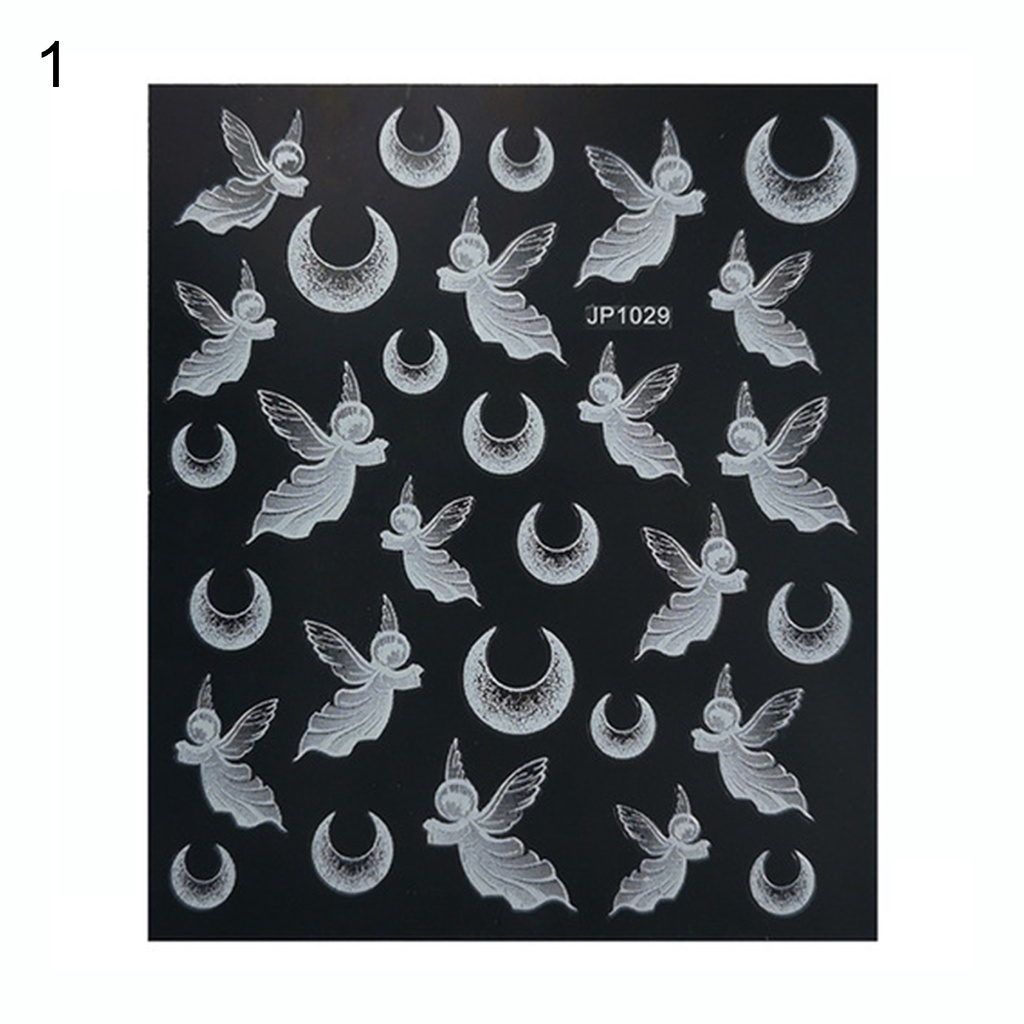 Miếng Dán Trang Trí Móng Tay Hình Bướm Mặt Trăng Màu Trắng