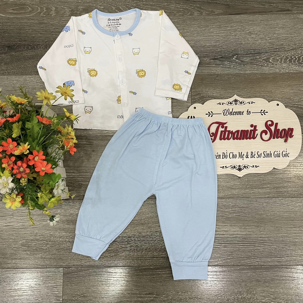 [Vải giãn 4 chiều] Bộ dài avalew cúc giữa áo trắng quần màu cho bé trai, bé gái