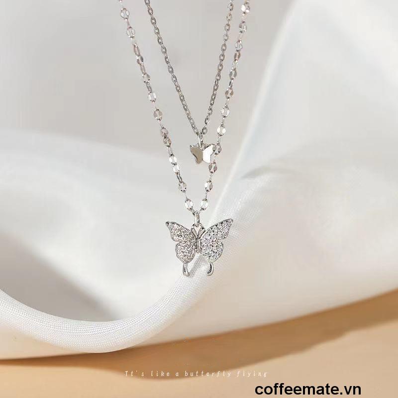 【coffeemate】⚡Vòng cổ hai sợi mặt hình bươm bướm phong cách Hàn Quốc thời trang cho nữ