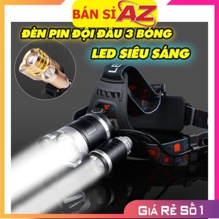 ✔️ đèn pin đội đầu 3 bóng led t6 siêu sáng tặng 2 pin + sạc