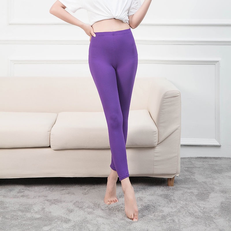 Quần Legging Thể Thao Lưng Cao Co Giãn Màu Trơn Thời Trang Xuân Thu Cho Nữ