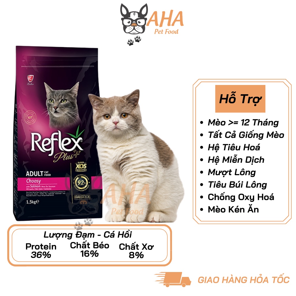 Thức ăn cho mèo anh lông ngắn Reflex Bao 1.5kg vị thịt gà cá hồi hỗ trợ hệ tiêu hoá, hệ miễn dịch, mượt lông, triệt sản