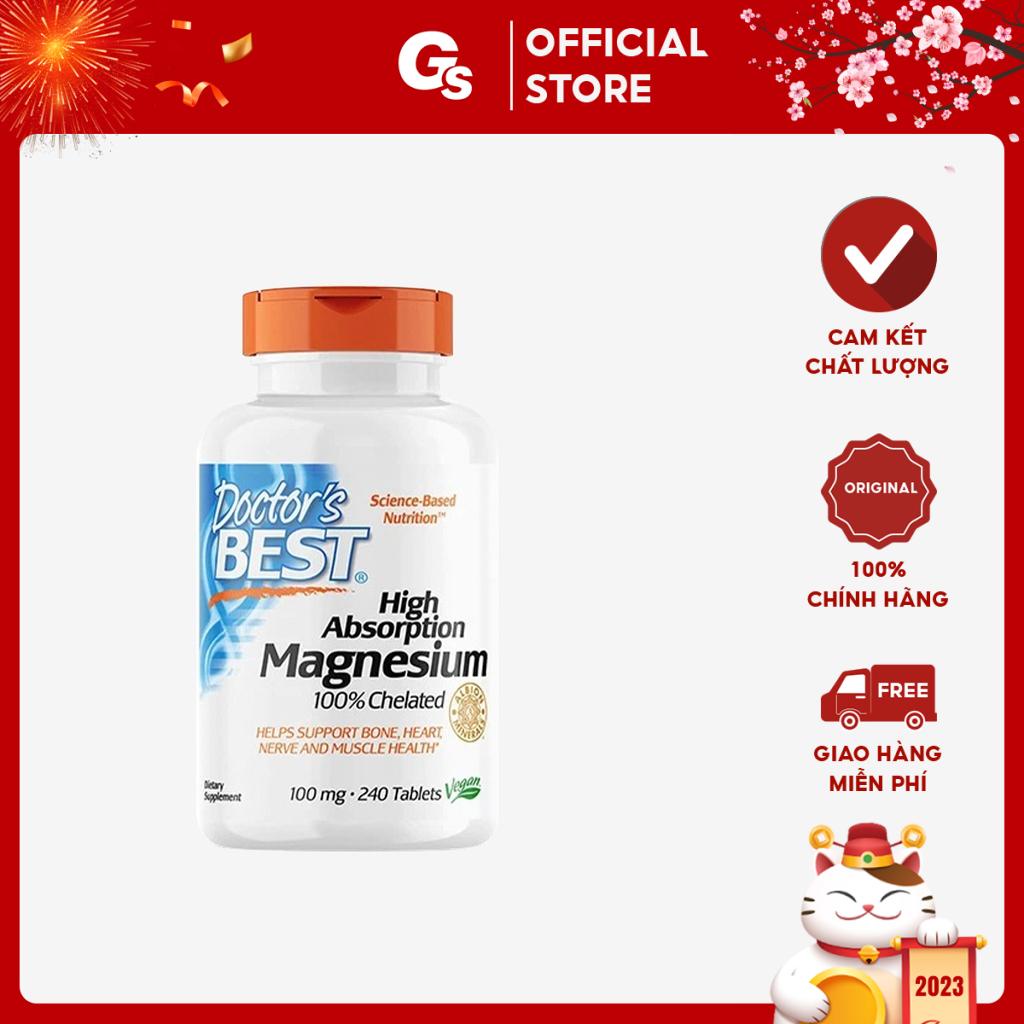 Thực phẩm chức năng DOCTOR'S BEST High Absorption Magnesium nhập Mỹ bổ sung Magie hỗ trợ tim mạch, giảm nguy cơ đột quỵ