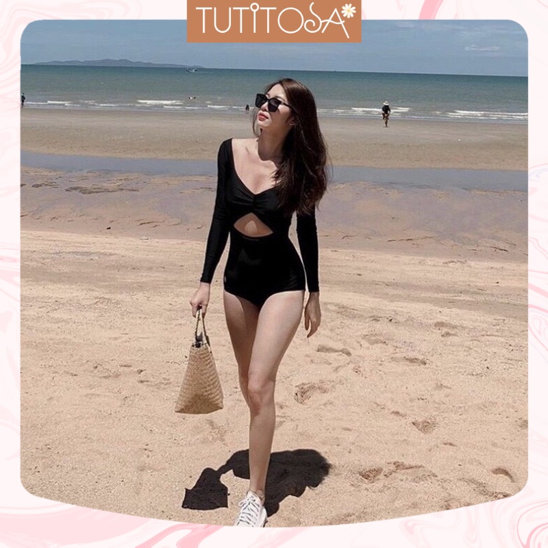 Bikini liền mảnh, Đồ bơi nữ tay dài nhún ngực khoét lưng khoét ngực siêu sexy