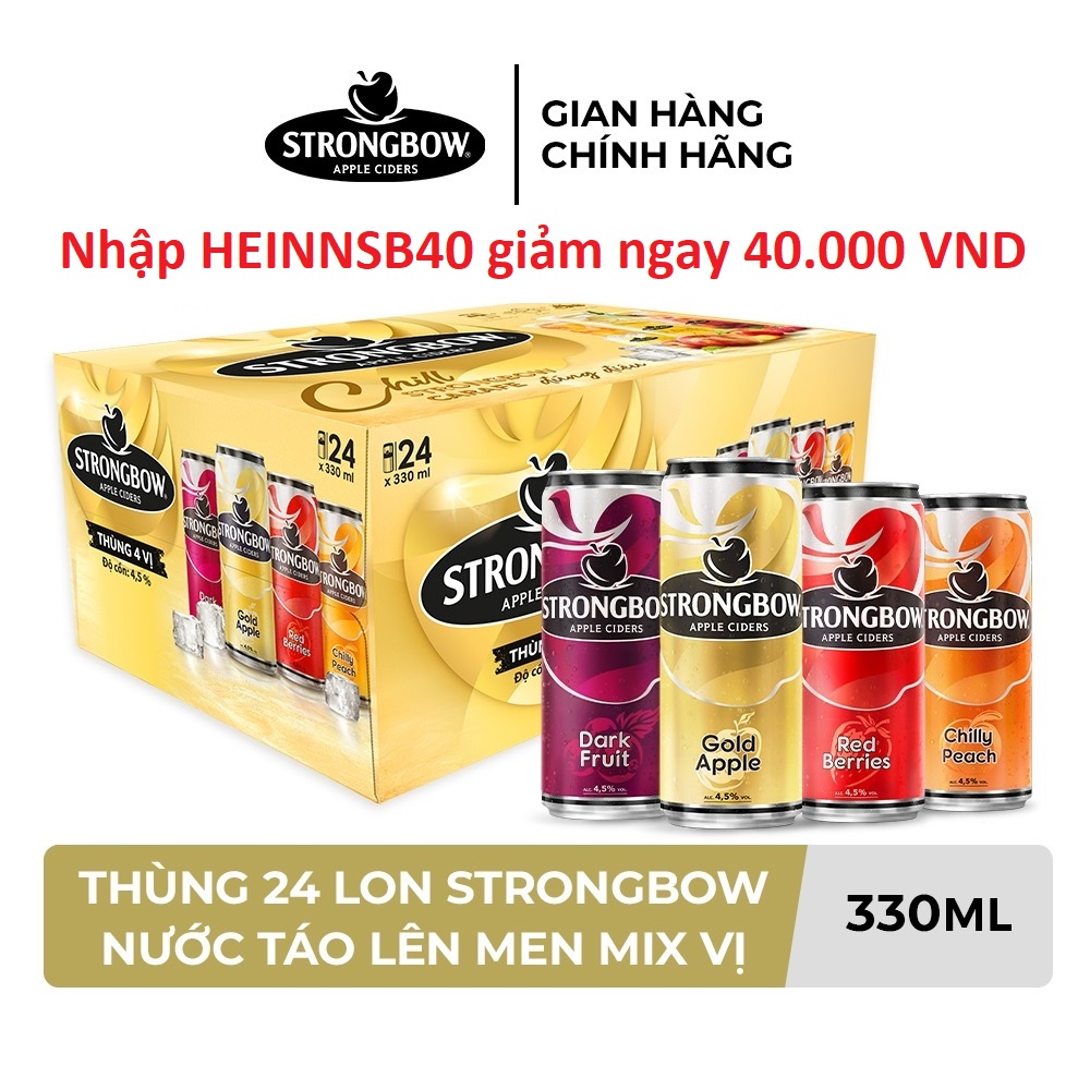 HỎA TỐC HCM - Thùng 24 lon nước táo lên men Strongbow Mix vị 330ml/lon