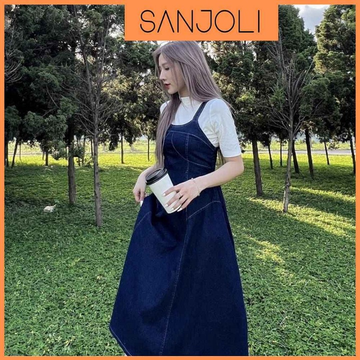 SANJOLI - SET YẾM MAXI DÁNG DÀI KAKI DENIM VD038