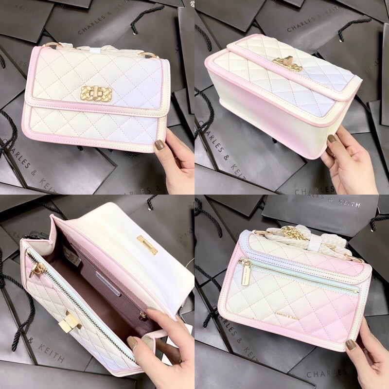 Túi Cê ka trần trám khoá xoay hoa size 22 ngăn to rộng hàng QC cao cấp