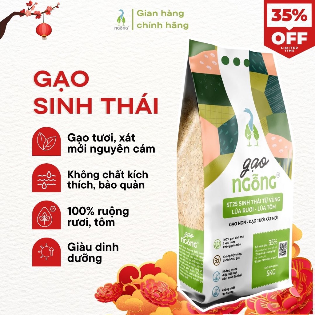 Gạo Ngỗng ST25 ngon sạch - Gạo Sinh Thái Ruộng Rươi, Tôm 3kg