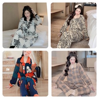 Bộ lụa cổ sen tay dài, bộ mặc nhà , bộ ngủ pijama lụa mnago cao cấp