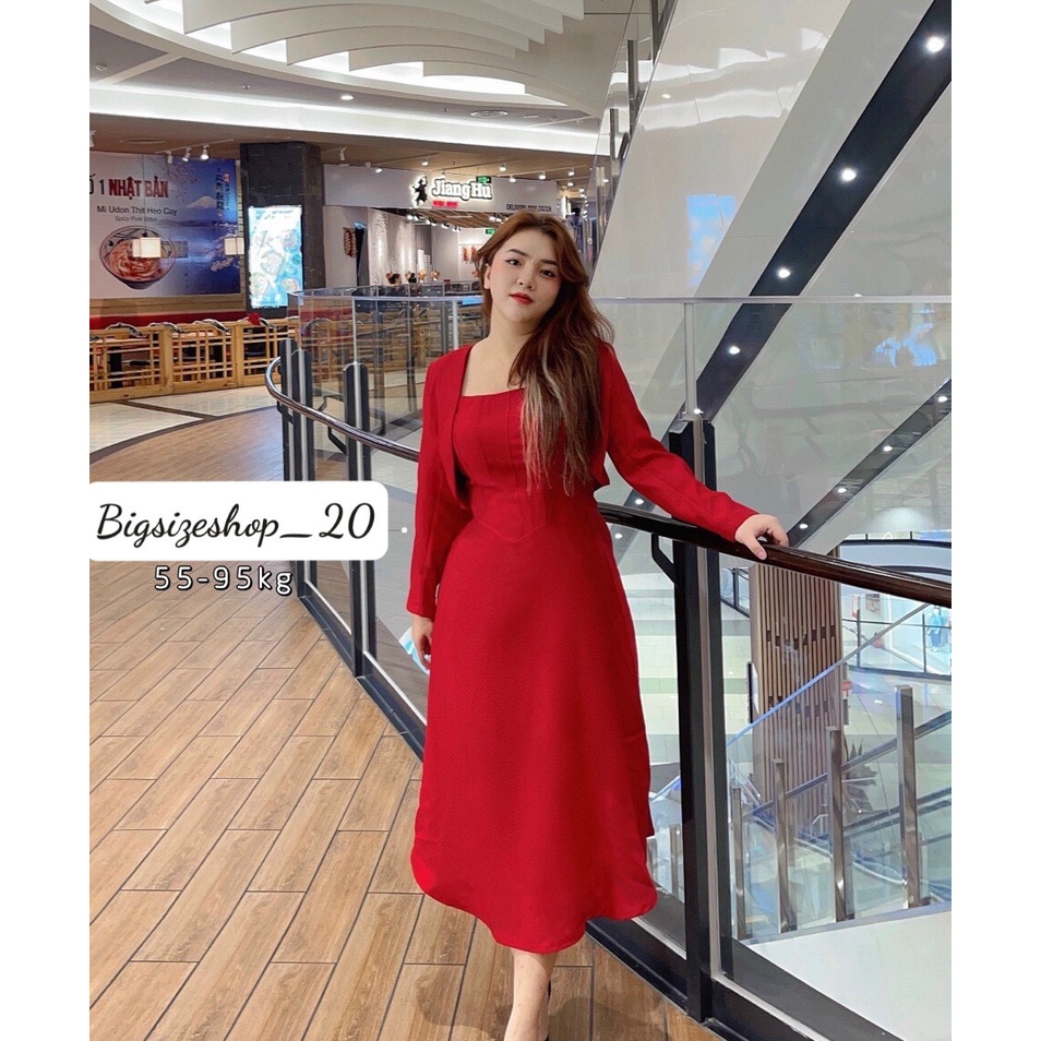 Bigsize: Sét đầm 2 dây kèm áo khoác ngoài