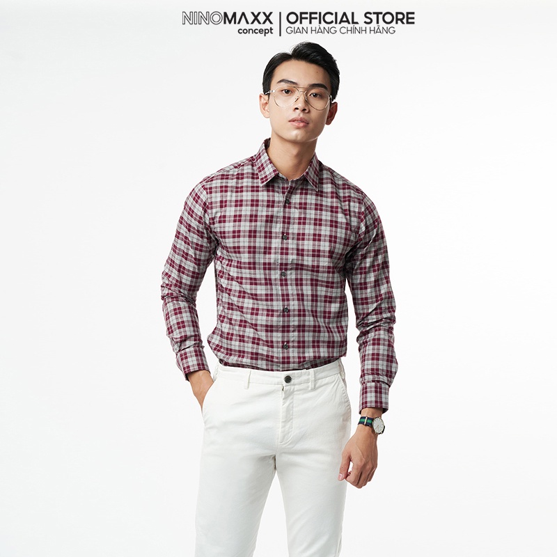 N&M Áo sơ mi caro Nam tay dài chất cotton chống nhăn chống ố form slim fit dáng trẻ trung 2110023