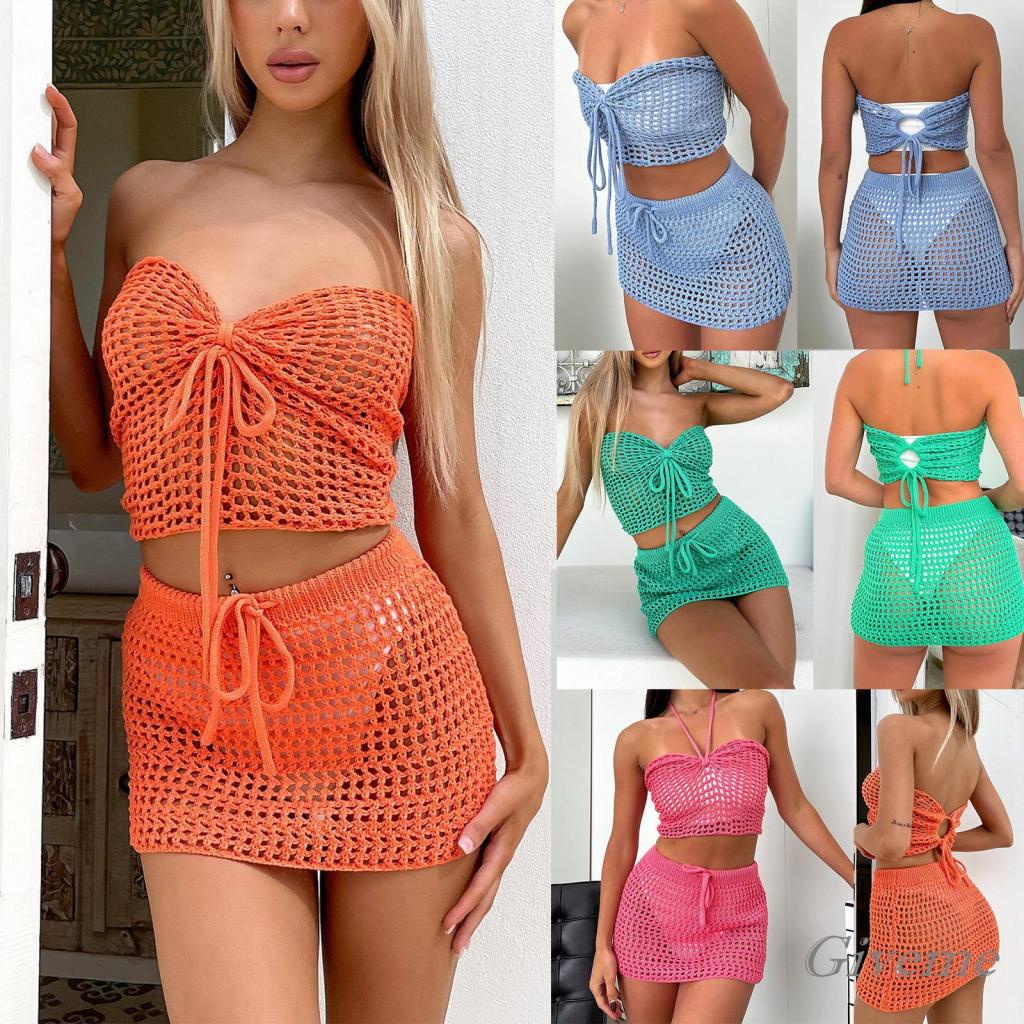 Set Chân Váy Mini Lưng Thun Và Áo Lửng Thời Trang Quyến Rũ Cho Nữ