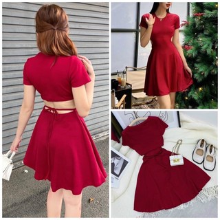 [FREESHIP] Đầm thun đỏ cổ tròn cutout lưng diện Tết NÀNG CLOSET
