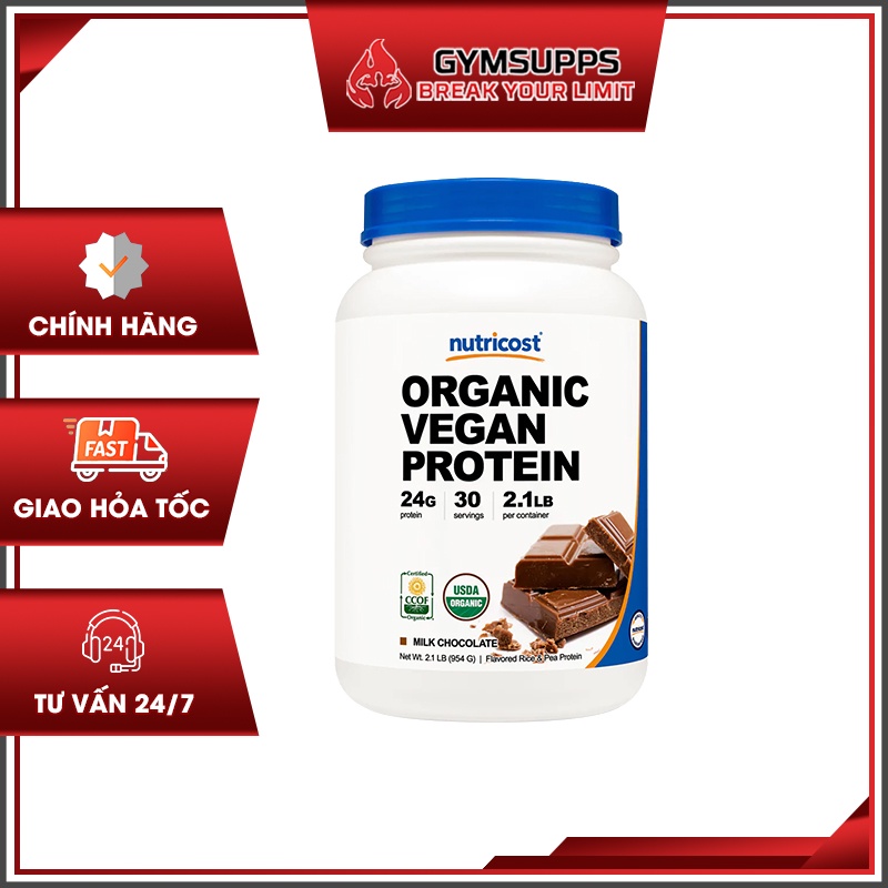 Nutricost Organic Vegan Protein 2Lbs Sữa Dinh Dưỡng Bổ Sung Protein Thực Vật Thích Hợp Cho Người Ăn Chay 100% Chính Hãng