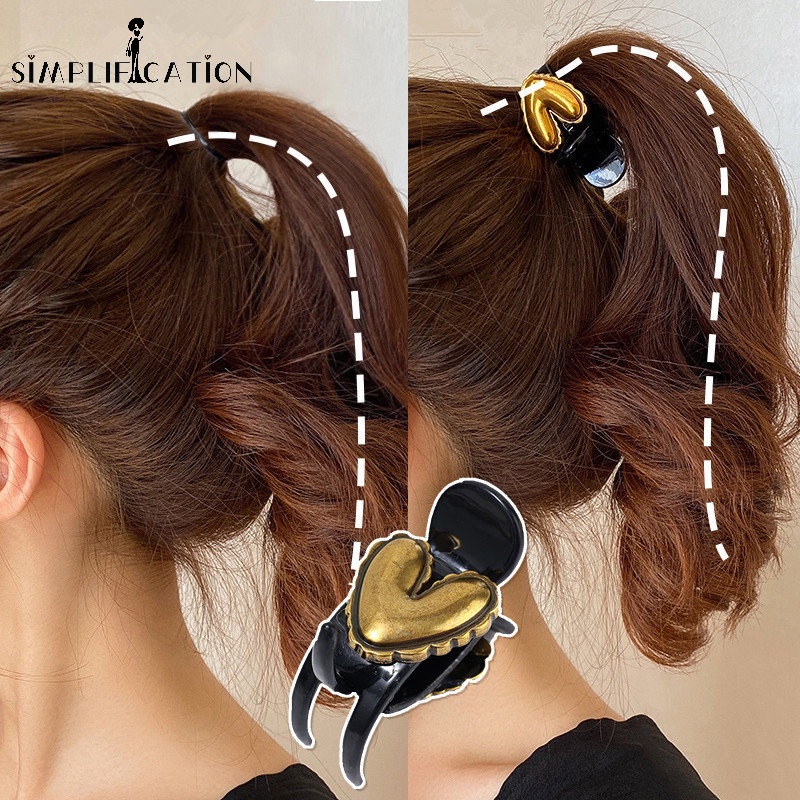 Kẹp Tóc Kim Loại Cố Định Đuôi Ngựa Chống Chảy Xệ Hình Trái Tim Phong Cách Retro Hàn Quốc