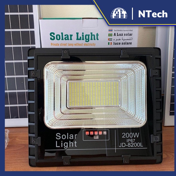 Đèn Năng Lượng Mặt Trời JD-8200L Công Suất 200W - Mẫu Mới 2020, Khung Nhôm, Chip Led "SMD" - BH 02 Năm