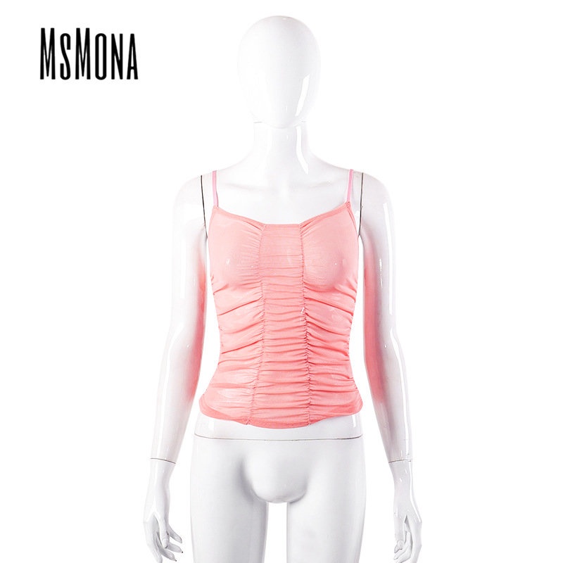 MsMona Áo Tank Top Ôm Dáng Màu Trơn Thời Trang 2023 Quyến Rũ Cho Nữ