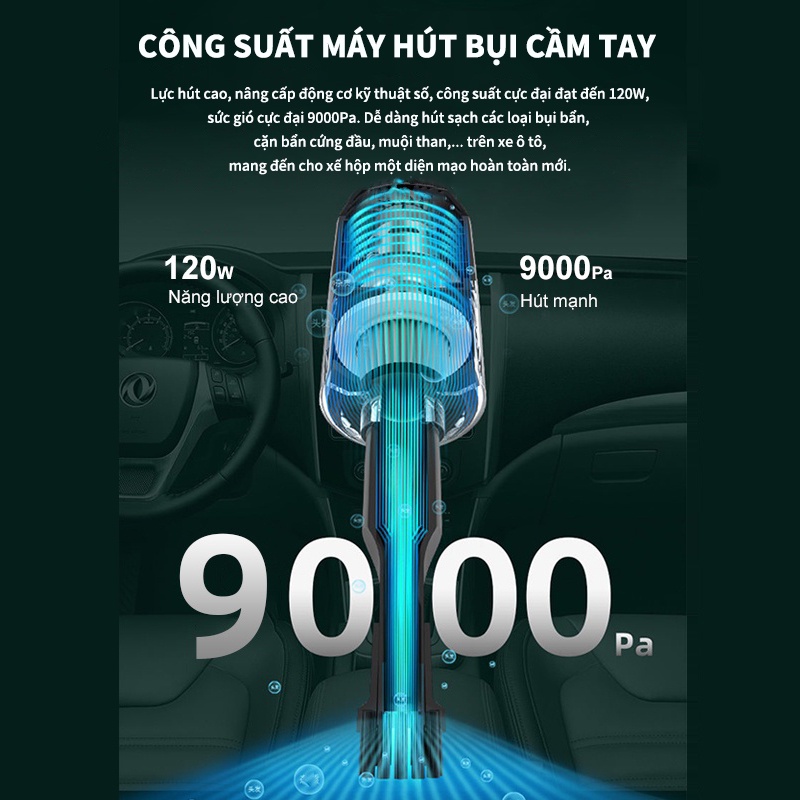 Máy Hút Bụi Cầm Tay Không Dây Siêu Mini EASYR Lực Hút Cực Mạnh 6000Pa, Công Suất 120W