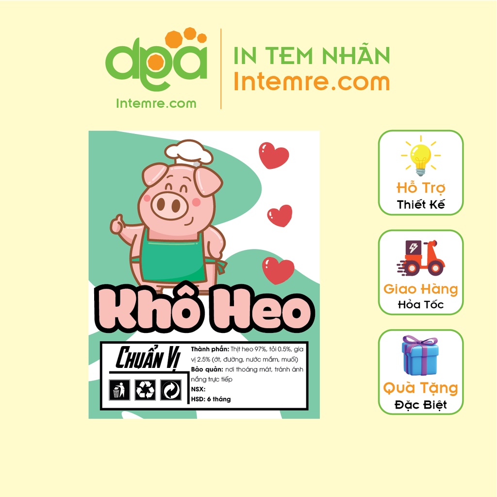 Sẵn 11 Tem Nhãn Giấy - Khô Bò, Gà, Heo, Mực - Dễ Thương, Decal Dán Intemre.com - Kt: 10x8cm