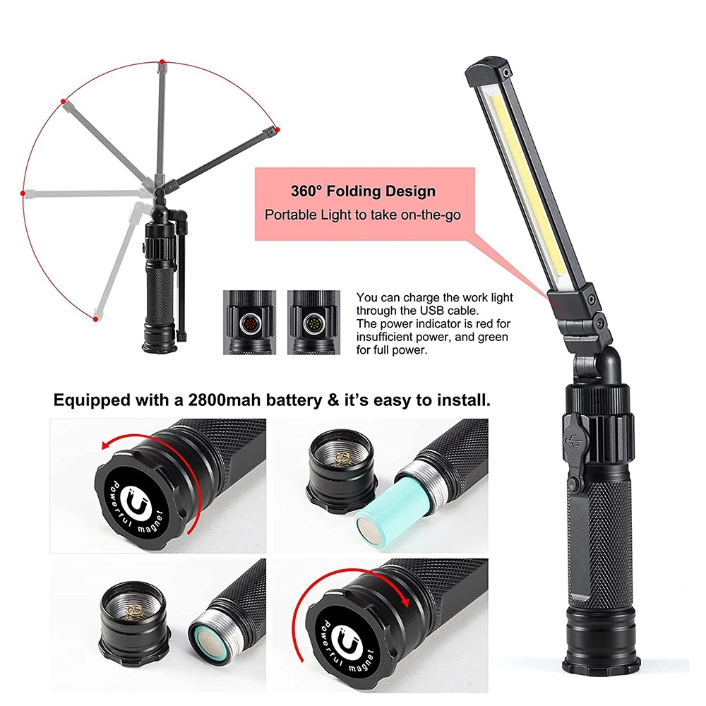 Đèn Pin Cầm Tay Đèn pin siêu sáng COB LED Đèn Làm Việc 360° Đèn pha Đèn pin sạc