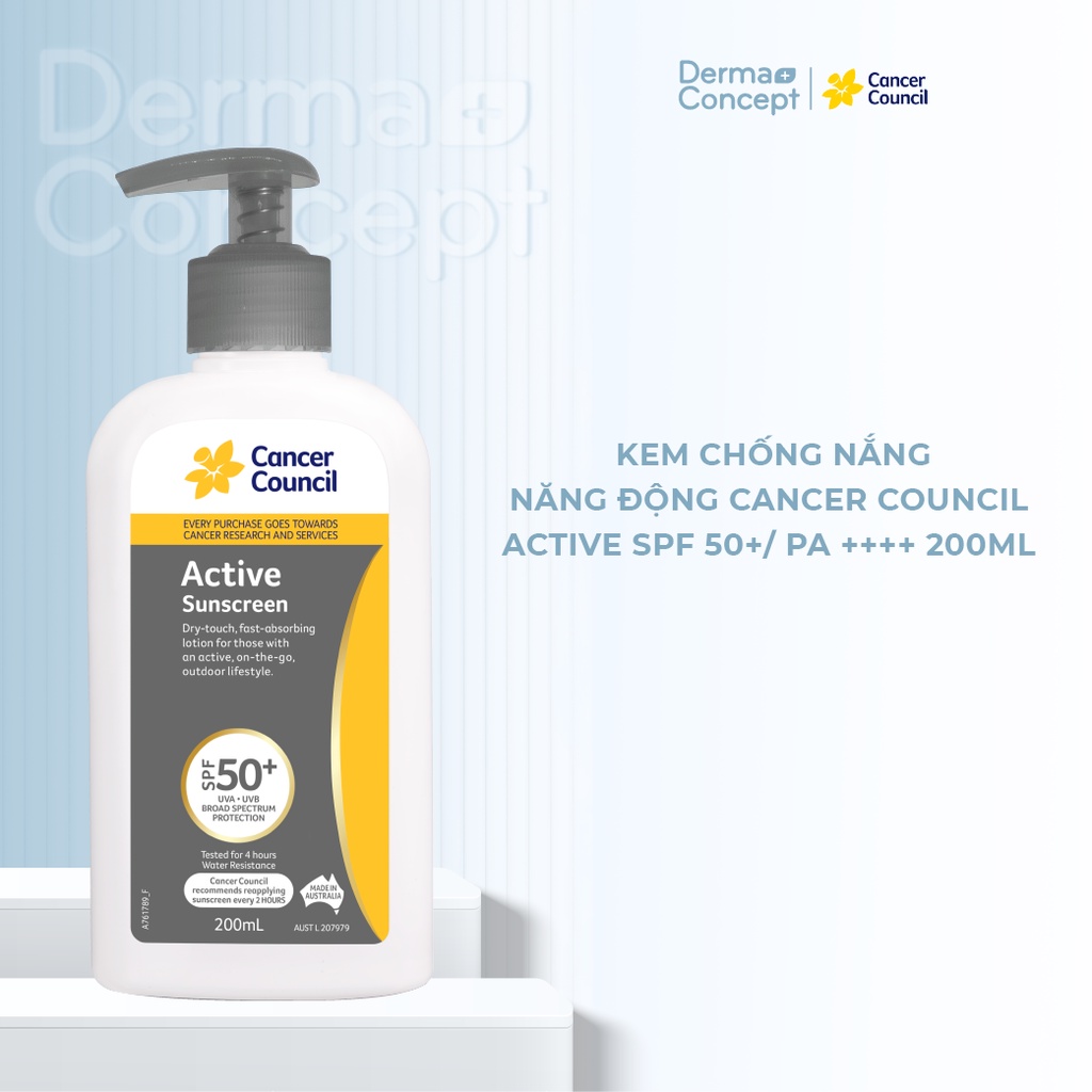 Kem chống nắng Năng động Cancer Council Active SPF 50+/ PA ++++