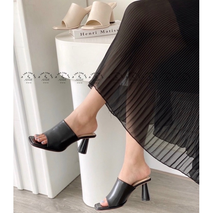 Guốc Trơn Basic Mũi Vuông Gót Trụ