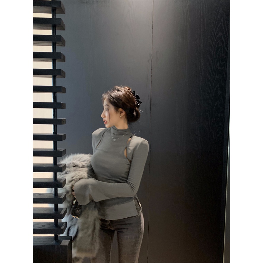 ZHELIHANGFEI Áo Thun Tay Dài Cổ Cao Thời Trang Quyến Rũ Cho Nữ