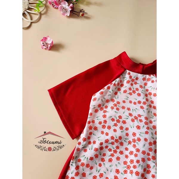 Áo dài lụa cách tân hoa đỏ cao cấp siêu chất - Tocxumi