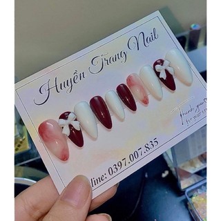Nail box, móng giả thiết kế loang đỏ gắn nơ