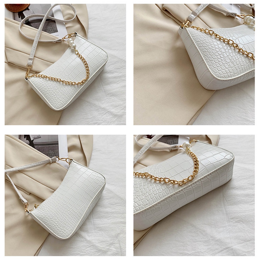 Có thể bán buôn Túi Đeo Vai Vintage Có Dây Kéo Trang Trí Ngọc Trai Nhân Tạo Thời Thanh Lịch Xách Nữ Bằng Da PU Ilikebag Hàng giao ngay