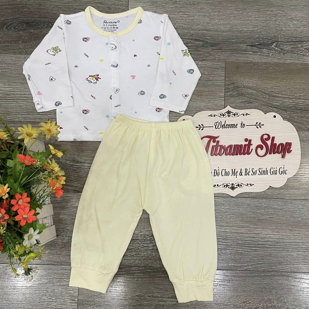 [Vải giãn 4 chiều] Bộ dài avalew cúc giữa áo trắng quần màu cho bé trai, bé gái