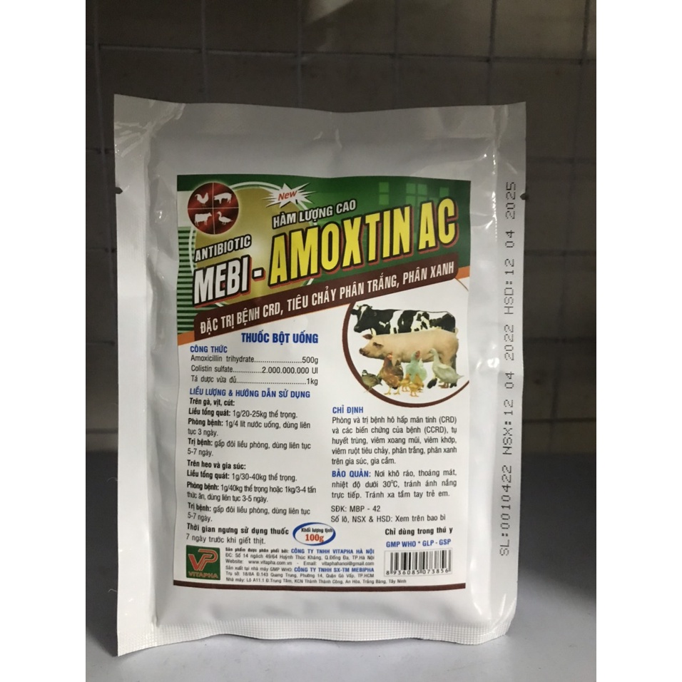 AMOXTIN AC  phân trắng, phân xanh, viêm ruột cho vật nuôi