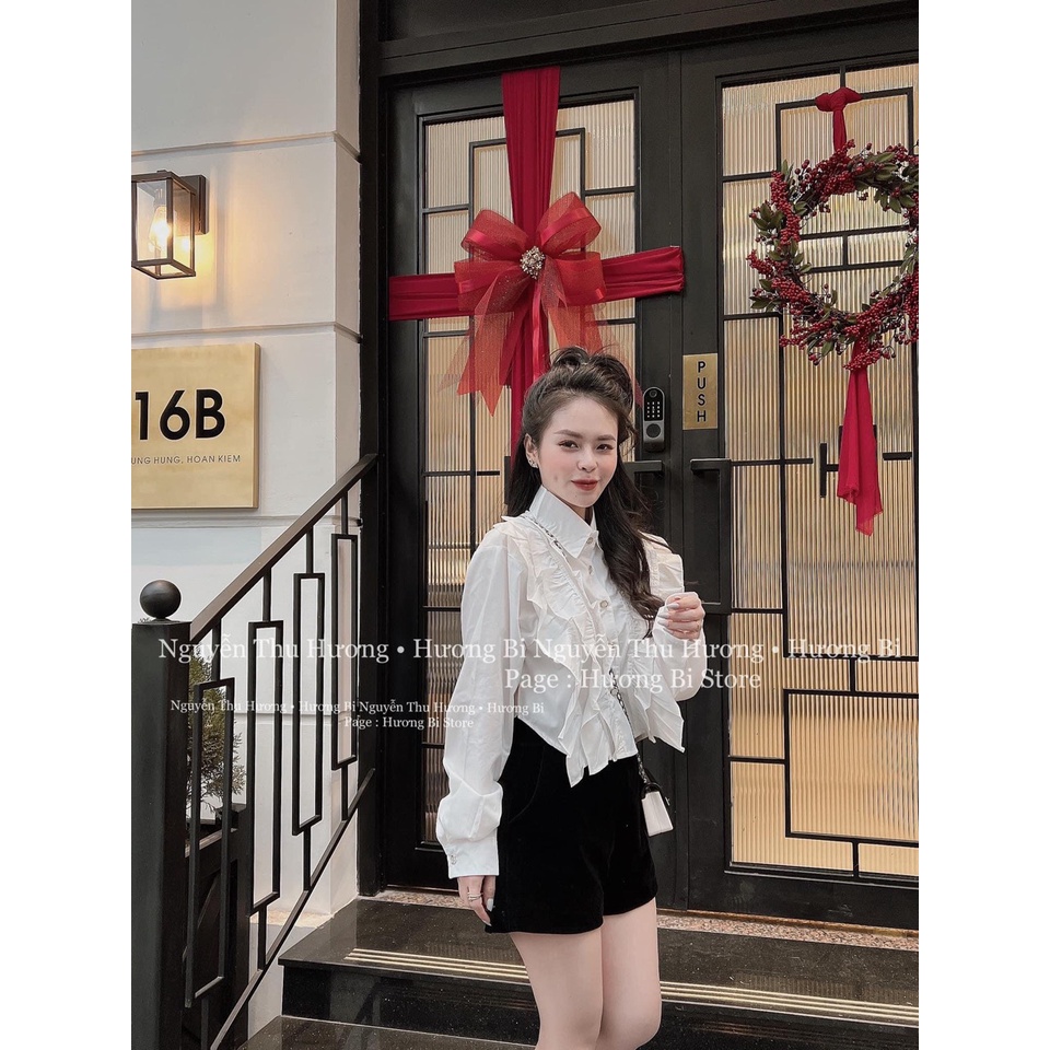Set sơ mi bèo vai cúc ngọc quần đùi NN346