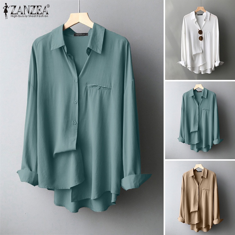 ZANZEA Áo Sơ Mi Nữ Tay Dài Cổ Bẻ Thời Trang Hàn Quốc