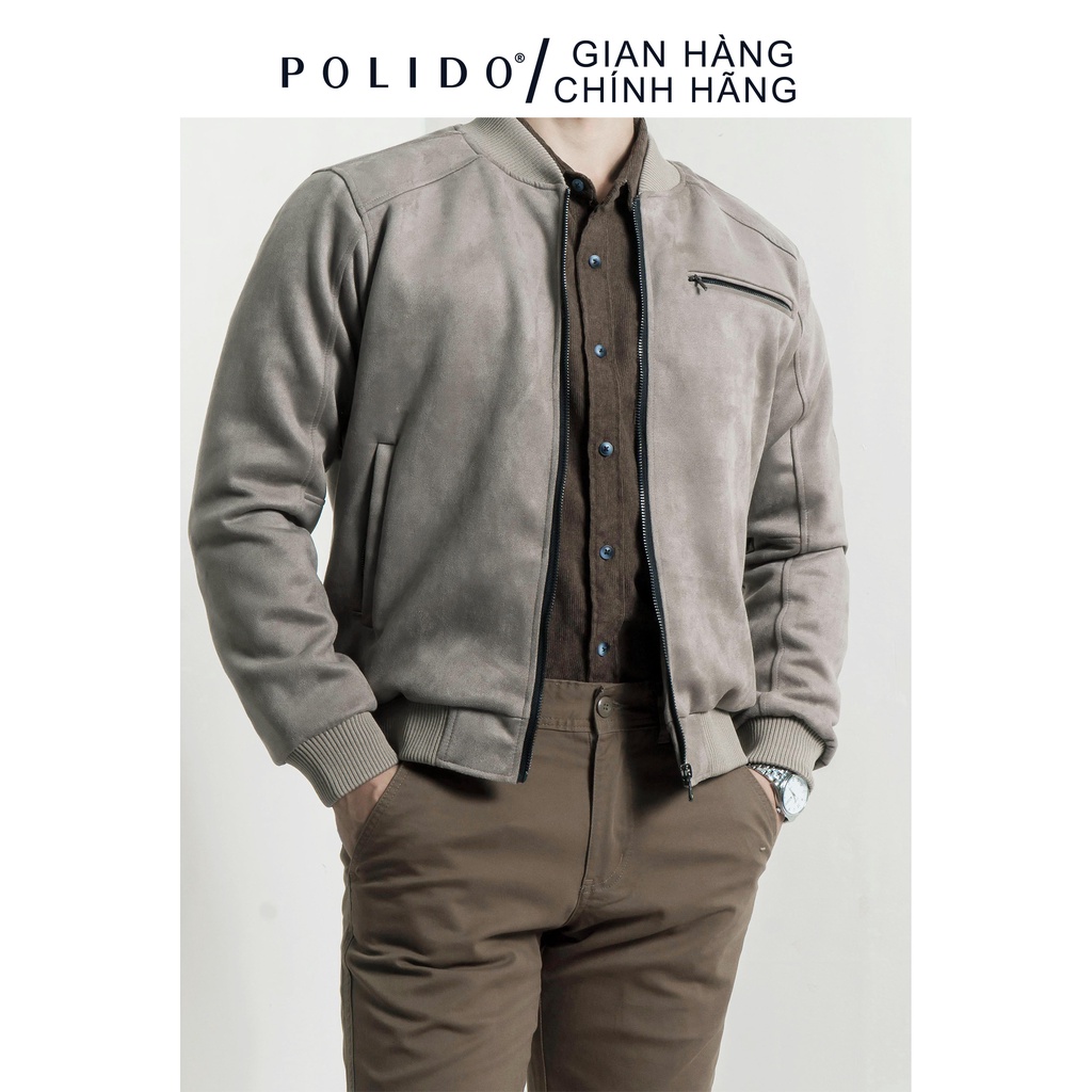 Áo Khoác Bomber Nam Polido Chất Liệu Da Lộn Lót Lông 3 Màu Phong Cách Dễ Phối Thời Trang Nam Cá Tính Mạnh Mẽ
