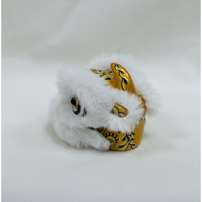 毛毛-香槟白 Móc Khóa Resin Hình Sư Tử Nhảy Múa Thời Trang