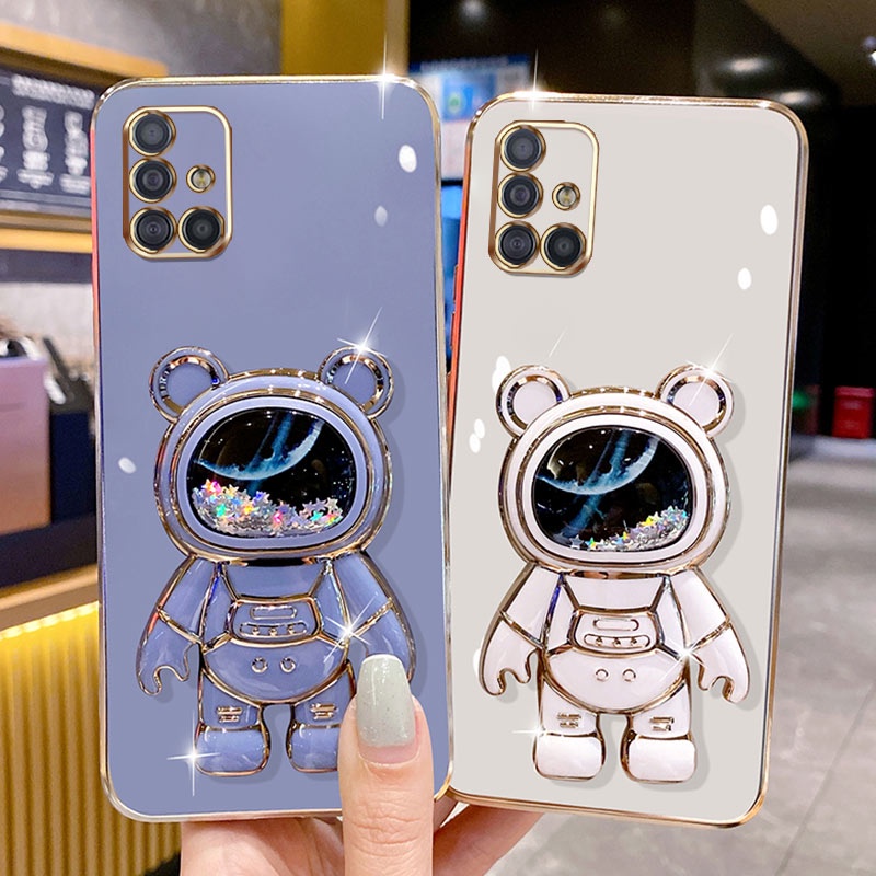 Ốp Điện Thoại Mạ Điện Sang Trọng Có Giá Đỡ Kim Tuyến Nước Hình Phi Hành Gia Cho Samsung Galaxy A31 A51 A71 4G M51 M31 M30S