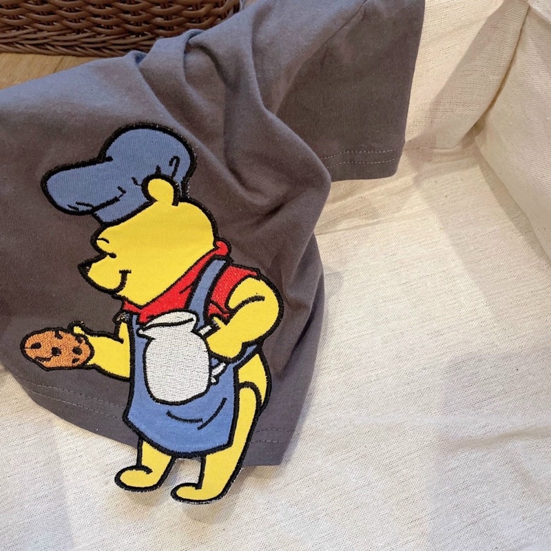 Áo phông cộc tay gấu Pooh 3D xuất Hàn cho bé trai size từ 10-25 cân