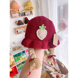 Mũ len bím tóc giả handmade / len móc 🍓 xinh cho bé