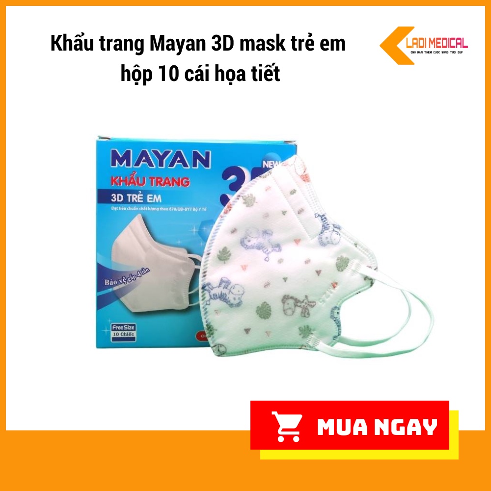 Khẩu trang Mayan 3D mask trẻ em hộp 10 cái họa tiết