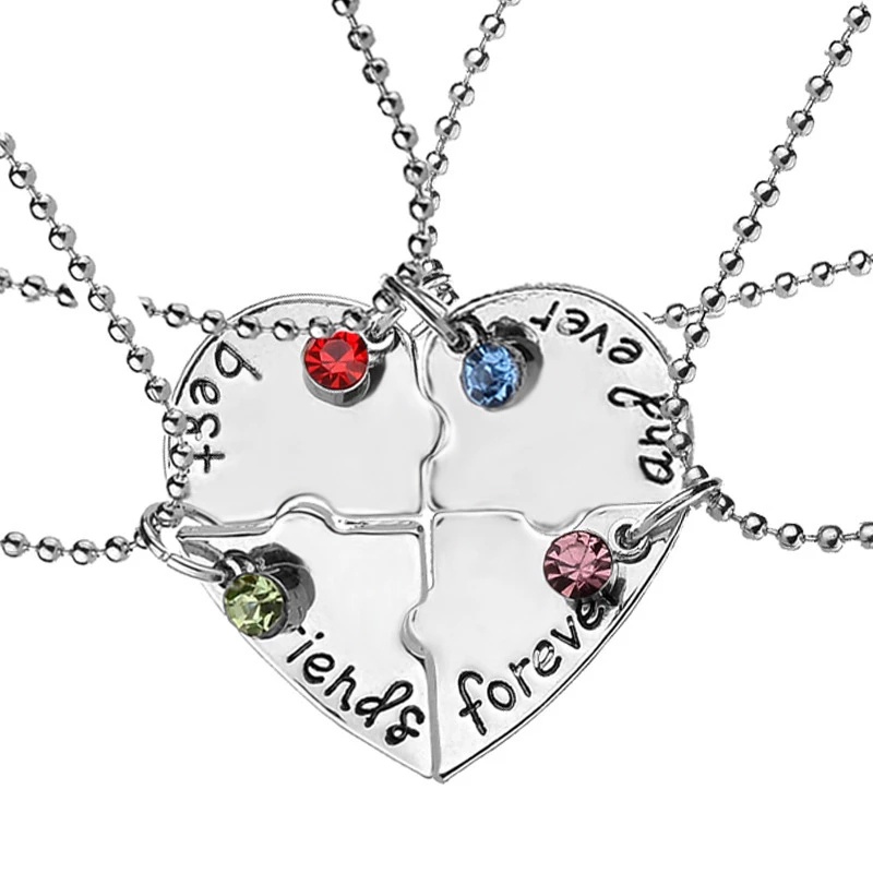 Set 4 Vòng cổ Tình Bạn Mặt Trái Tim Ghép Khắc Chữ Best Friends Forever And Ever Best Friend Heart Pendant Necklace Adjustable Choker Jewelry Sets Geometry Couple Gift Party Jewelry Accessories Gift
