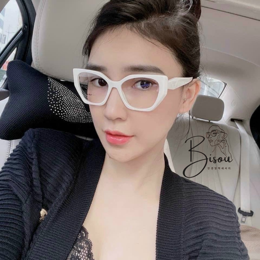 Kính gọng cận thời trang mắt mèo đa giác 𝐏𝐫𝐚𝐝𝐚 kèm hộp KSC030 Bisou.hanoi
