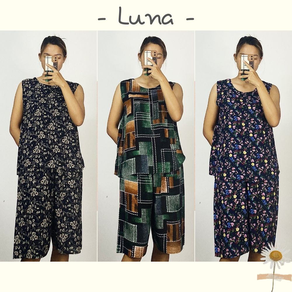 Đồ bộ trung niên mặc nhà nữ vải tole lanh thoáng mát dành cho mẹ và bà LUNA quần lửng áo sát nách dưới 75kg